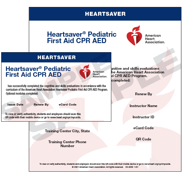heartsaver pediatric first aid cpr aed ecard