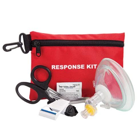 "CPR/AED Rescue Kit -NO LOGO (Includes Red Nylon Zipper Pouch, CPR Mask, Pair of Scissors, Antiseptic Wipe, Razor, Pair of Nitrile Gloves)"