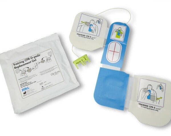 CPR-D Padz Training Electrodes -- with reusable "Z-design" electrode with CPR hand placement indicator and one (1) pair of disposable adhesive gels. (Note: the disposable gels must be applied to the reusable pad before use.)